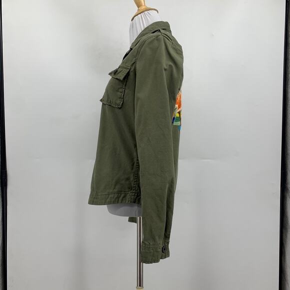 Lucky Brand Jacket Womens S Small Cotton Embroidered Floral Button Up Military - Picture 3 of 12